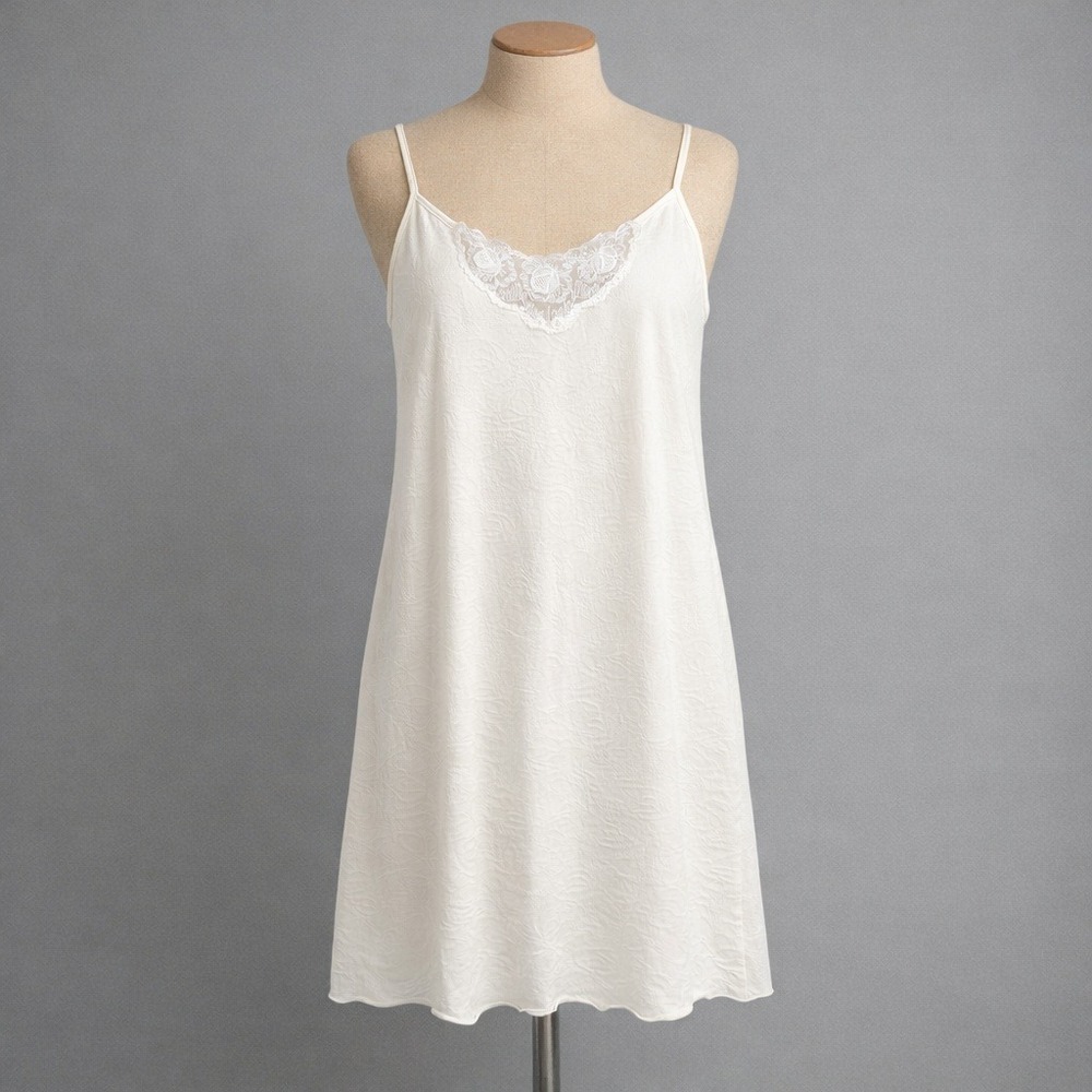 Vintage Lace Satin Slip Dress White M Fairy Coquette Romantic Lingerie Bridal